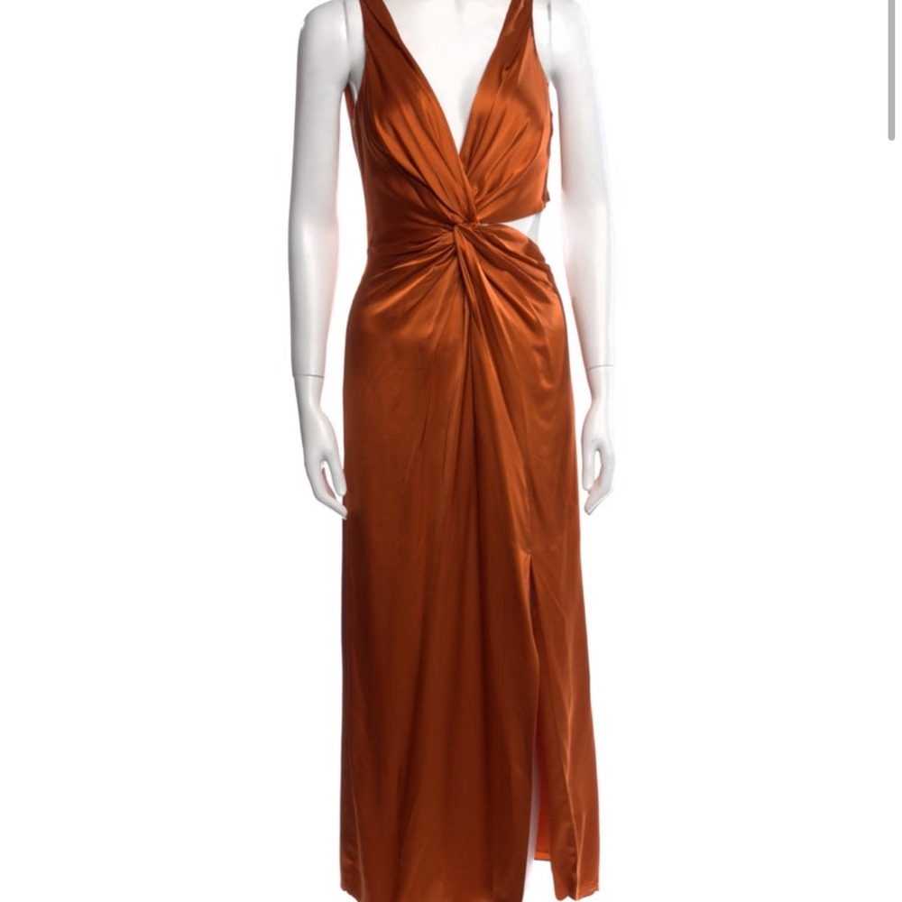 NICHOLAS Brown Ruched Plunge Gown